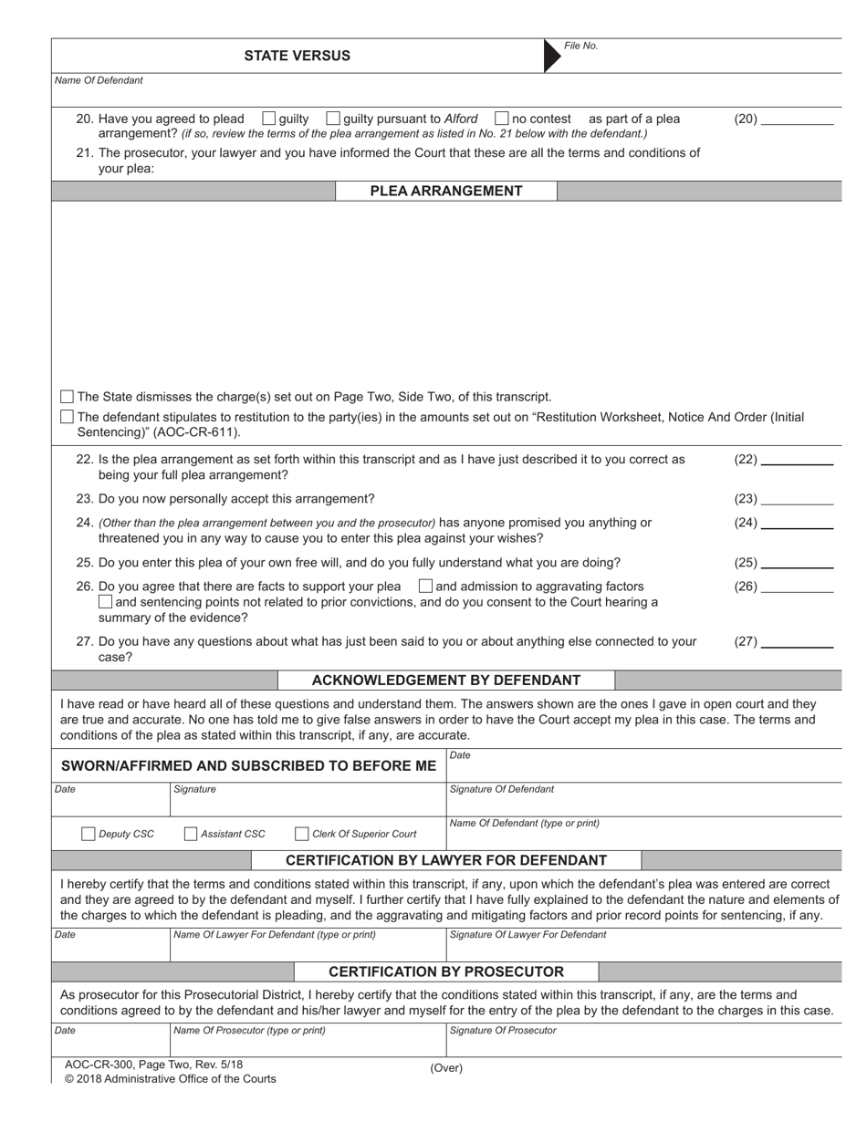 Form AOC-CR-300 - Fill Out, Sign Online and Download Fillable PDF ...