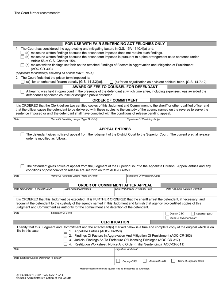 Form AOC-CR-301 - Fill Out, Sign Online and Download Fillable PDF ...