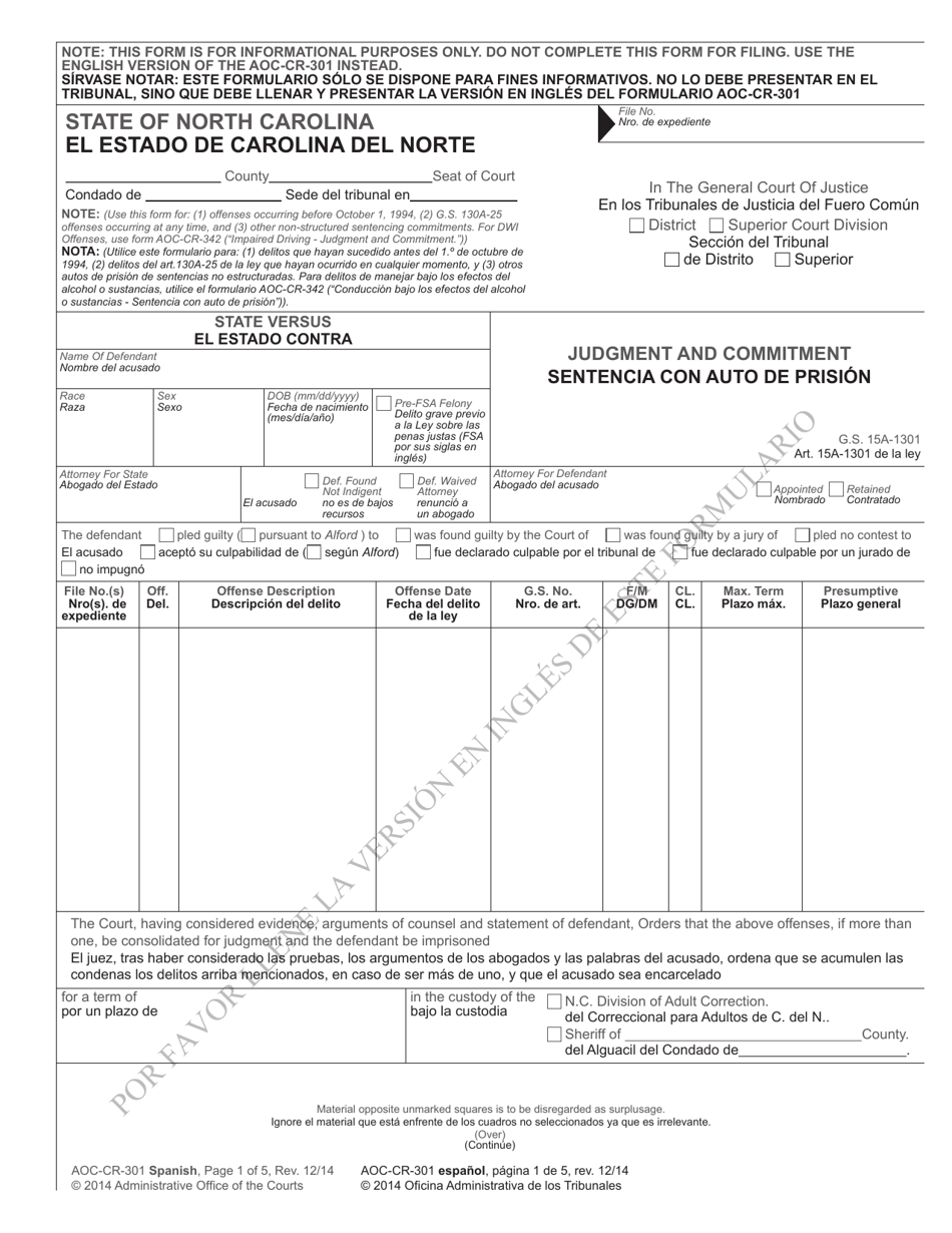 Form AOC-CR-301 SPANISH - Fill Out, Sign Online and Download Printable ...