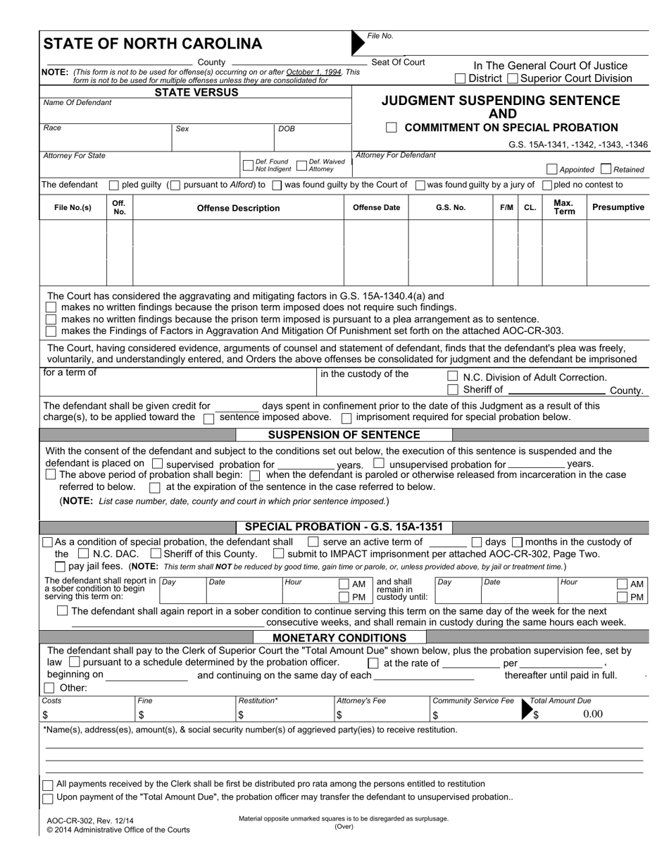 Form AOC-CR-302 - Fill Out, Sign Online and Download Fillable PDF ...