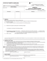 Form AOC-CR-307B Dismissal Notice of Reinstatement (For Offenses Committed on or After Dec. 1, 2013) - North Carolina