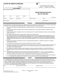 Form AOC-CR-313 Limited Driving Privilege Willful Refusal - North Carolina