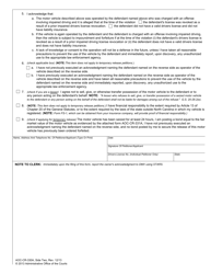 Form AOC-CR-330A Non-defendant Owner's Petition/Application for Release of Seized Motor Vehicle Acknowledgment - Impaired Driving - North Carolina, Page 2