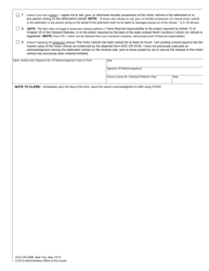 Form AOC-CR-330B Non-defendant Owner&#039;s Petition/Application for Release of Seized Motor Vehicle Acknowledgment - Felony Speeding to Elude - North Carolina, Page 2