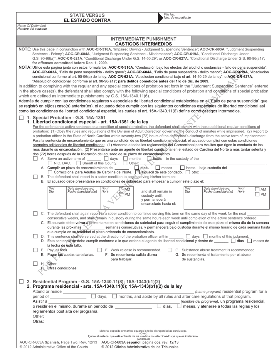 Formulario AOC-CR-310A Conduccion Bajo Los Efectos Del Alcohol O Sustancias - Fallo De Pena Suspendida - North Carolina (Spanish), Page 6