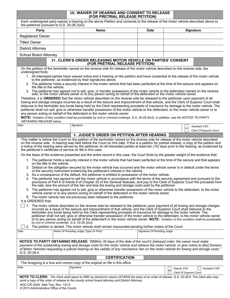 Form Aoc-cr-334a - Fill Out, Sign Online And Download Fillable Pdf 