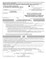 Document preview: Form AOC-CR-341 Order to Surrender License or Limited Driving Privilege - North Carolina (English/Spanish)