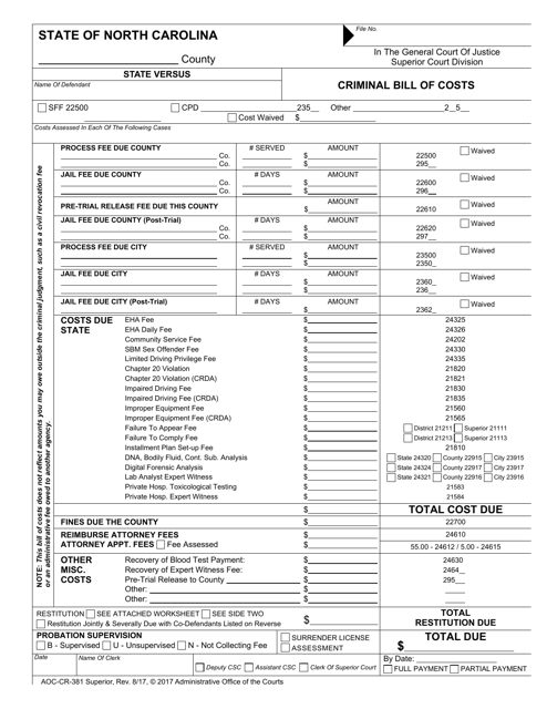 Form AOC-CR-381  Printable Pdf