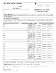 Document preview: Form AOC-CR-382 Certification of Identity (Victims' Restitution) - North Carolina