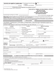 Form AOC-CR-426 Non-capital Criminal or Non-criminal Appeals Fee Application Order for Payment Judgment Against Indigent or Parent/Guardian - North Carolina