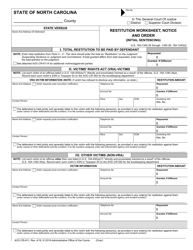 Form AOC-CR-611 Restitution Worksheet, Notice and Order (Initial Sentencing) - North Carolina
