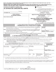 Document preview: Form AOC-CR-611 Restitution Worksheet, Notice and Order (Initial Sentencing) - North Carolina (English/Spanish)