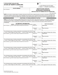 Document preview: Form AOC-CR-612A Restitution Update Worksheet Addendum (Revocation or Termination of Probation) - North Carolina