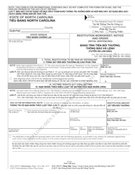 Form AOC-CR-611 Restitution Worksheet, Notice and Order (Initial Sentencing) - North Carolina (English/Vietnamese)