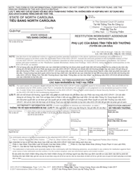 Form AOC-CR-611A Restitution Worksheet Addendum (Initial Sentencing) - North Carolina (English/Vietnamese)