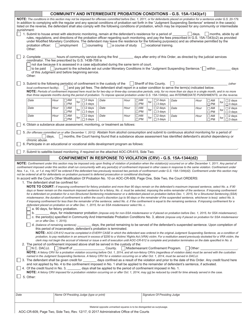 Form AOC-CR-609 Order on Violation of Probation or on Motion to Modify - North Carolina, Page 4