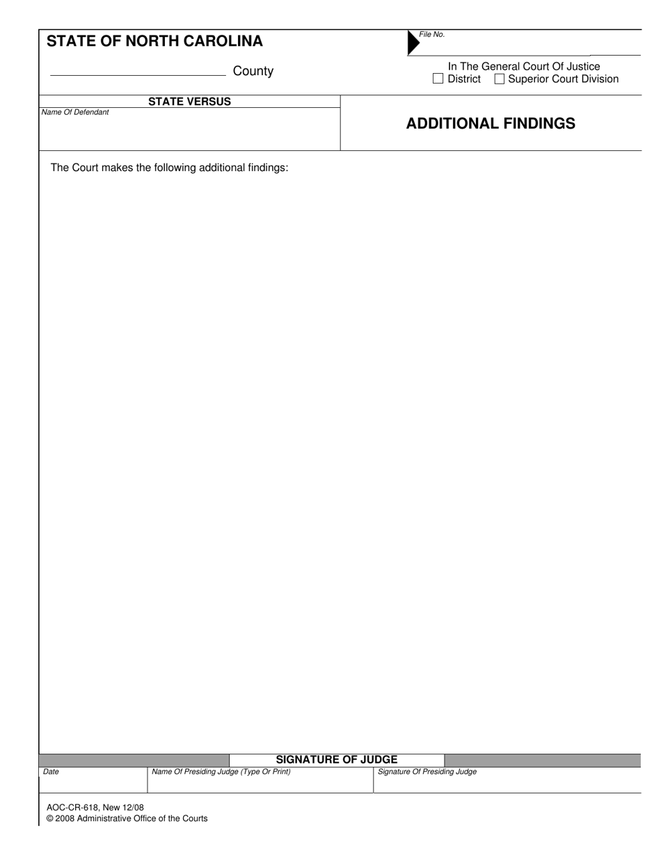 Form AOC-CR-618 Additional Findings - North Carolina, Page 1