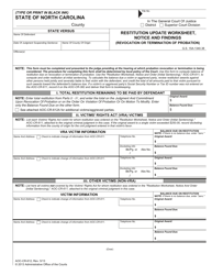 Form AOC-CR-612 Restitution Update Worksheet, Notice and Findings (Revocation or Termination of Probation) - North Carolina