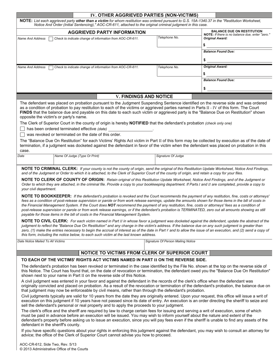 Form AOC-CR-612 - Fill Out, Sign Online and Download Fillable PDF ...