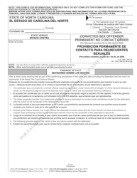Form AOC-CR-620 &quot;Convicted Sex Offender Permanent No Contact Order&quot; - North Carolina (English/Spanish)