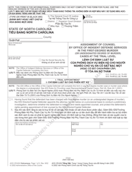 Document preview: Form AOC-CR-624 Assignment of Counsel by Office of Indigent Defense Services in the First-Degree Murder (Or Undesignated Degree of Murder) Cases at the Trial Level - North Carolina (English/Vietnamese)
