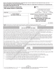 Document preview: Form AOC-CR-630 Conditions of Release for Person Charged With a Crime of Domestic Violence - North Carolina (English/Vietnamese)
