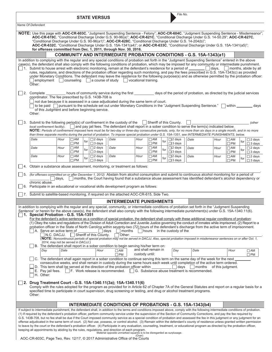Form AOC-CR-632C Conditional Discharge Under G.s. 15a-1341(A4) (For Offenses Committed Dec. 1, 2011 - Nov. 30, 2016) - North Carolina, Page 3