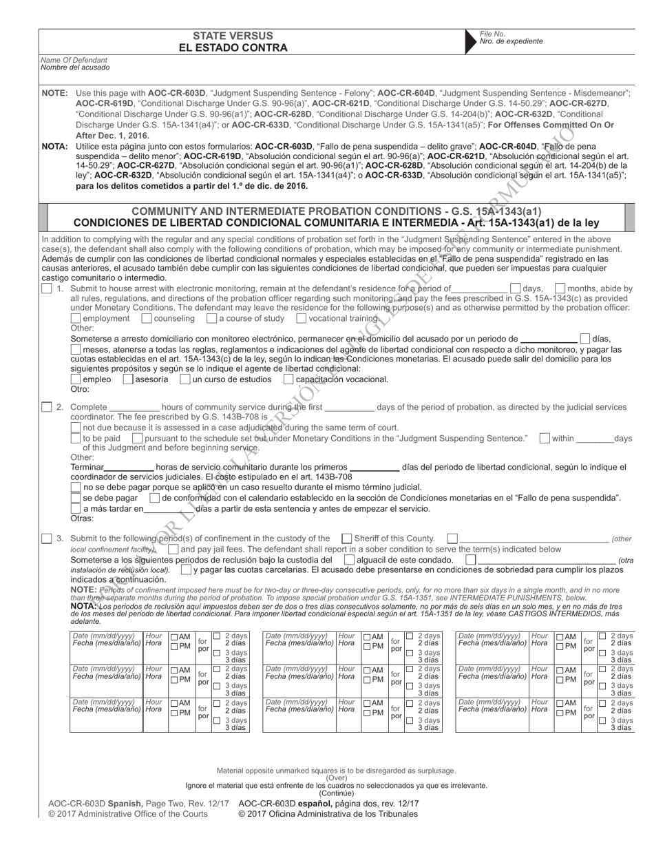Form AOC-CR-628D Conditional Discharge Under G.s. 14-204(B) (For Offenses Committed on or After Dec. 1, 2016) - North Carolina (English / Spanish), Page 4