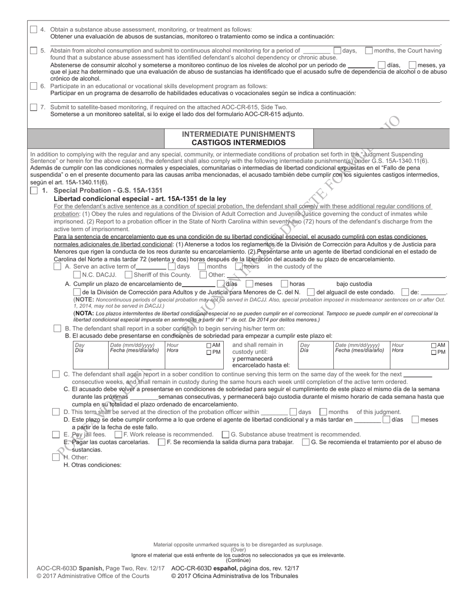 Form AOC-CR-628D Conditional Discharge Under G.s. 14-204(B) (For Offenses Committed on or After Dec. 1, 2016) - North Carolina (English / Spanish), Page 5