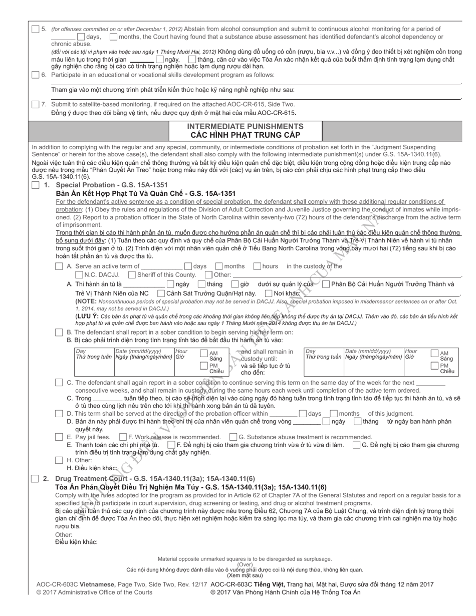 Form AOC-CR-633C Conditional Discharge Under G.s. 15a-1341(A5) - North Carolina (English / Vietnamese), Page 6