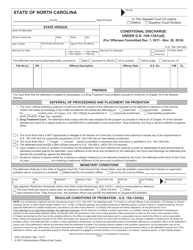 Document preview: Form AOC-CR-633C Conditional Discharge Under G.s. 15a-1341(A5) - North Carolina