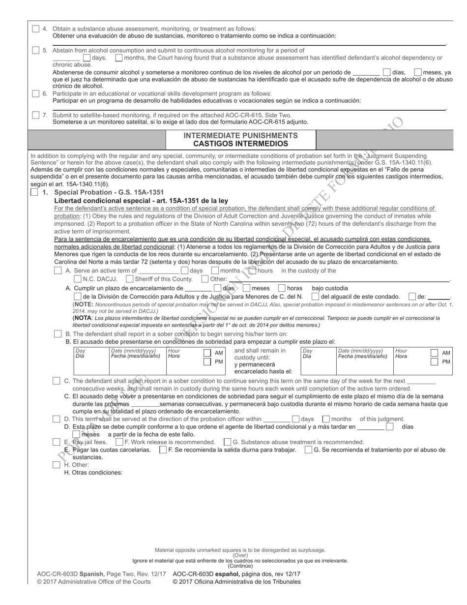 Form AOC-CR-632D Conditional Discharge Under G.s. 15a-1341(A4) (For Offenses Committed on or After Dec. 1, 2016) - North Carolina (English / Spanish), Page 6