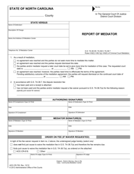 Document preview: Form AOC-CR-700 Report of Mediator - North Carolina