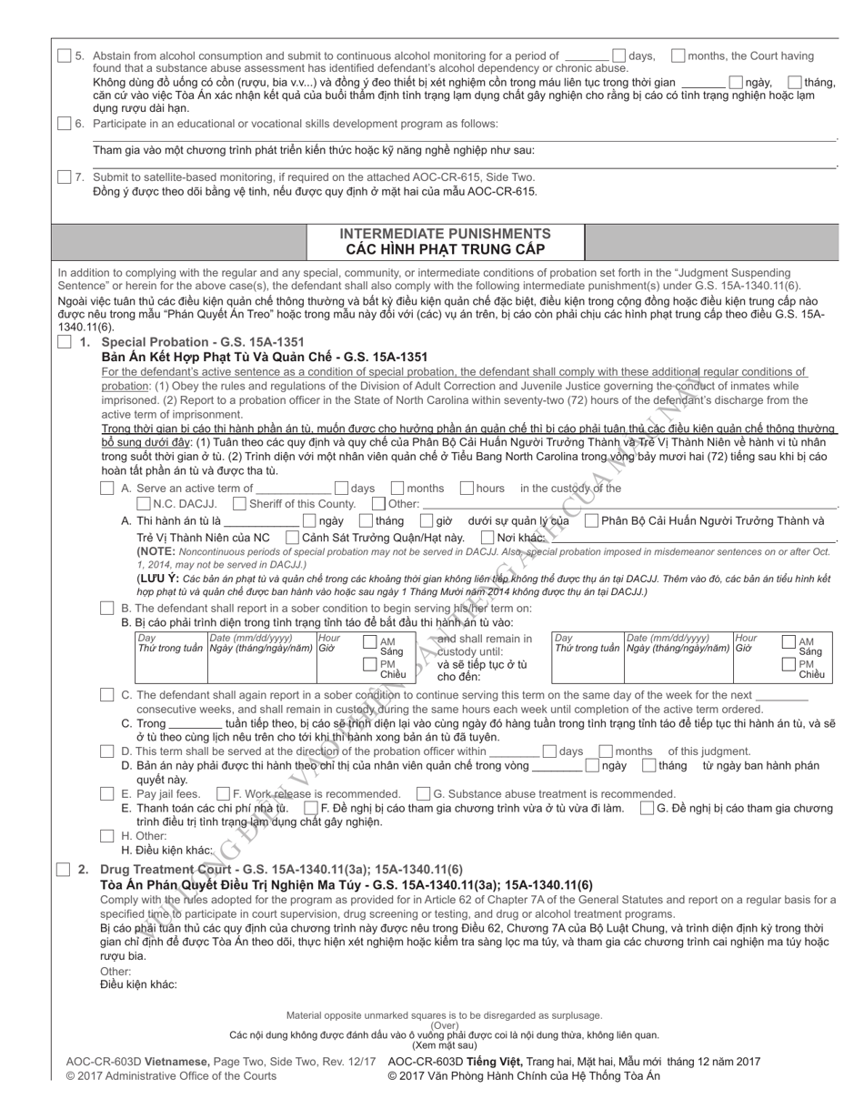 Form AOC-CR-632D Conditional Discharge Under G.s. 15a-1341(A4) (For Offenses Committed on or After Dec. 1, 2016) - North Carolina (English / Vietnamese), Page 6