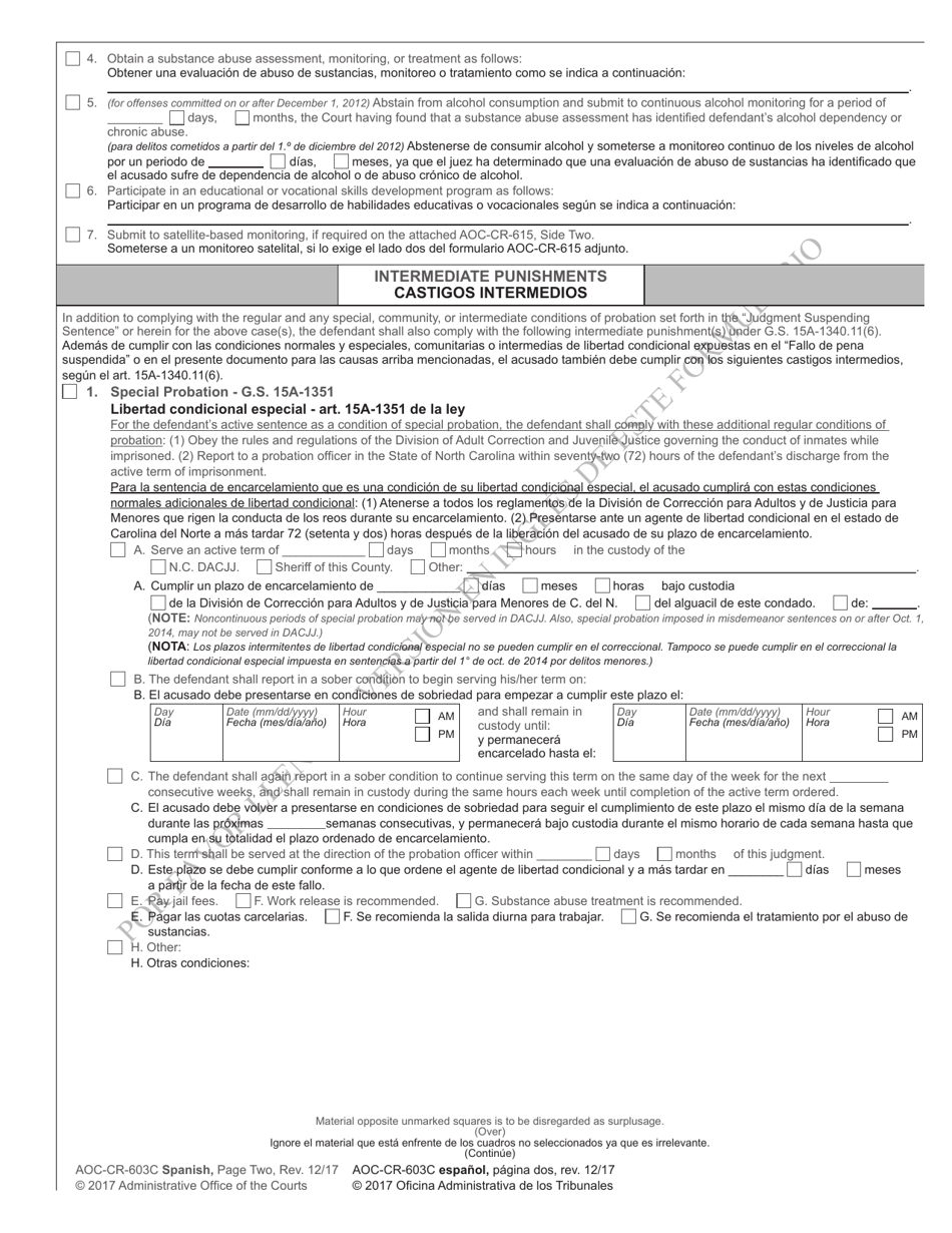 Form AOC-CR-633C Conditional Discharge Under G.s. 15a-1341(A5) (For Offenses Committed Dec. 1, 2011 - Nov. 30, 2016) - North Carolina (English / Spanish), Page 6