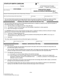 Document preview: Form AOC-CR-920 Disposition Order - Seized Alcoholic Beverage Only - North Carolina