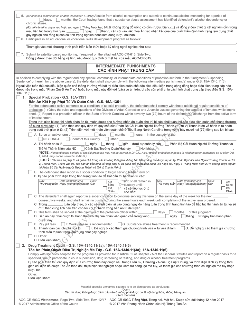 Form AOC-CR-632C Conditional Discharge Under G.s. 15a-1341(A4) (For Offenses Committed Dec. 1, 2011 - Nov. 30, 2016) - North Carolina (English / Vietnamese), Page 6