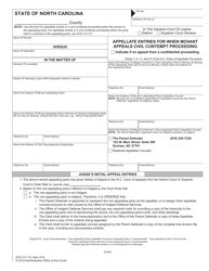 Form AOC-CV-112 Appellate Entries for When Movant Appeals Civil Contempt Proceeding - North Carolina