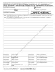 Document preview: Form AOC-CV-220 Continuation Page - Memorandum of Judgment/Order - North Carolina (English/Spanish)