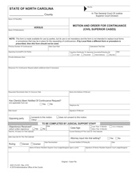 Form AOC-CV-221 &quot;Motion and Order for Continuance (Civil Superior Cases)&quot; - North Carolina