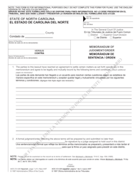 Form AOC-CV-220 Memorandum of Judgment/Order - North Carolina (English/Spanish)