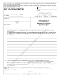 Document preview: Form AOC-CV-220 Memorandum of Judgment/Order - North Carolina (English/Vietnamese)