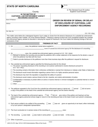 Document preview: Form AOC-CV-273 Order on Review of Denial or Delay of Disclosure of Custodial Law Enforcement Agency Recording - North Carolina