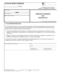 Document preview: Form AOC-CV-302 Summons to Garnishee and Notice of Levy - North Carolina