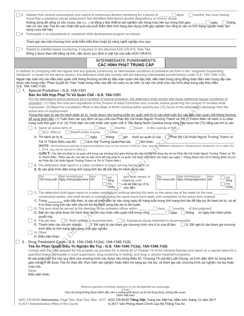 Form AOC-CR-633D Conditional Discharge Under G.s. 15a-1341(A5) (For Offenses Committed on or After Dec. 1, 2016) - North Carolina (English / Vietnamese), Page 6