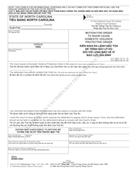 Form AOC-CV-307 Motion for Order to Show Cause Domestic Violence Protective Order - North Carolina (English/Vietnamese)