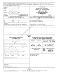Form AOC-CV-304 Ex Parte Domestic Violence Order of Protection - North Carolina (English/Vietnamese)