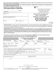 Form AOC-CV-312 Identifying Information About Defendant Domestic Violence Action - North Carolina (English/Vietnamese)