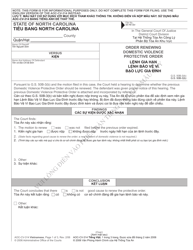 Form AOC-CV-314 Order Renewing Domestic Violence Protective Order - North Carolina (English/Vietnamese)