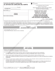 Form AOC-CV-314 Order Renewing Domestic Violence Protective Order - North Carolina (English/Spanish), Page 3